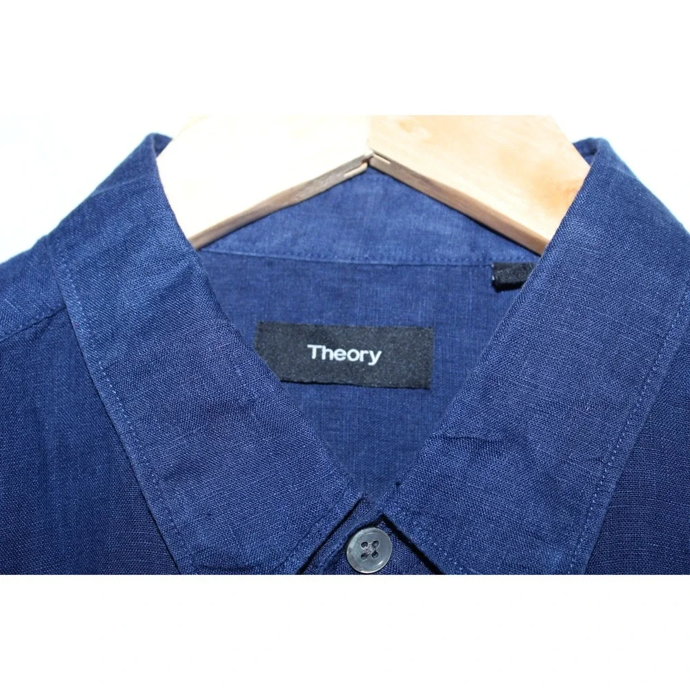 Theory Men's Small Blue Short Sleeve Linen Rilos Instrumental Light Shirt